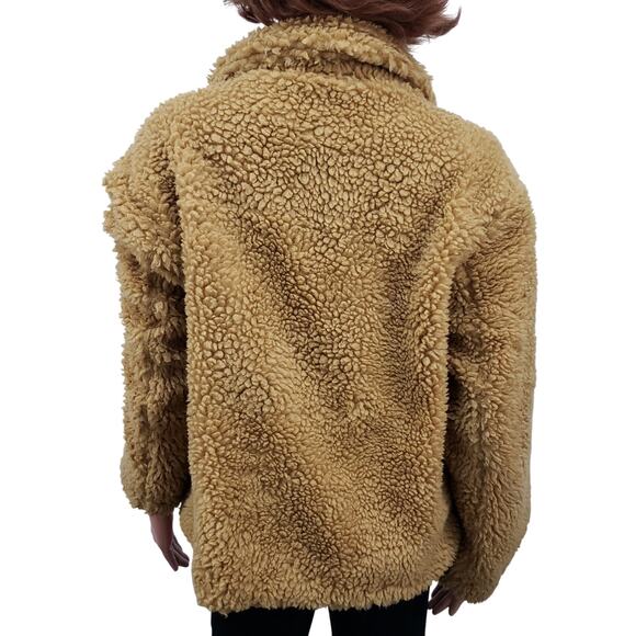 PacSun Teddy Jacket Faux Fur Sherpa Fleece Full zip up Lined Oversized Tan M L - Picture 5 of 10